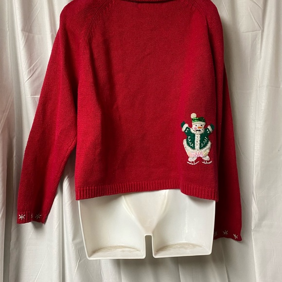 Vintage Tiara Sequence Ice Skating Snowman Xmas Cardigan Sweater By Tiara ,PXL - Picture 4 of 14